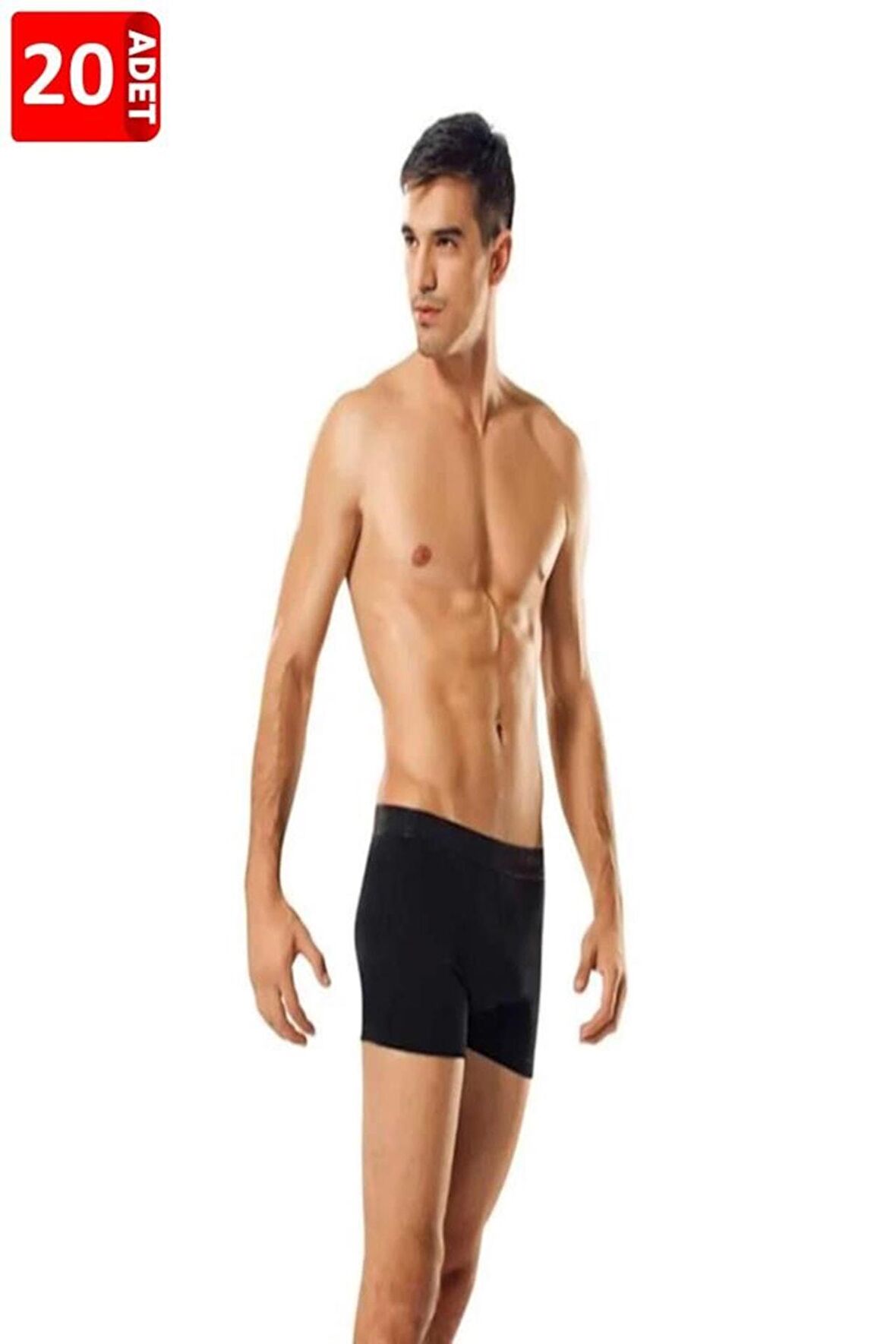 Erkek 20'Li Paket %100 Pamuk  Likralı Boxer Siyah
